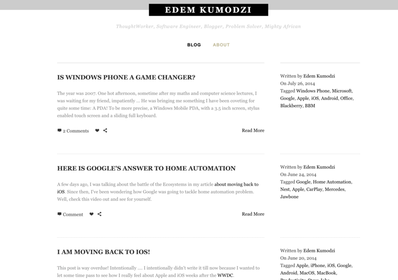 My blog during the V1.0 era, showing tech-focused posts from 2014